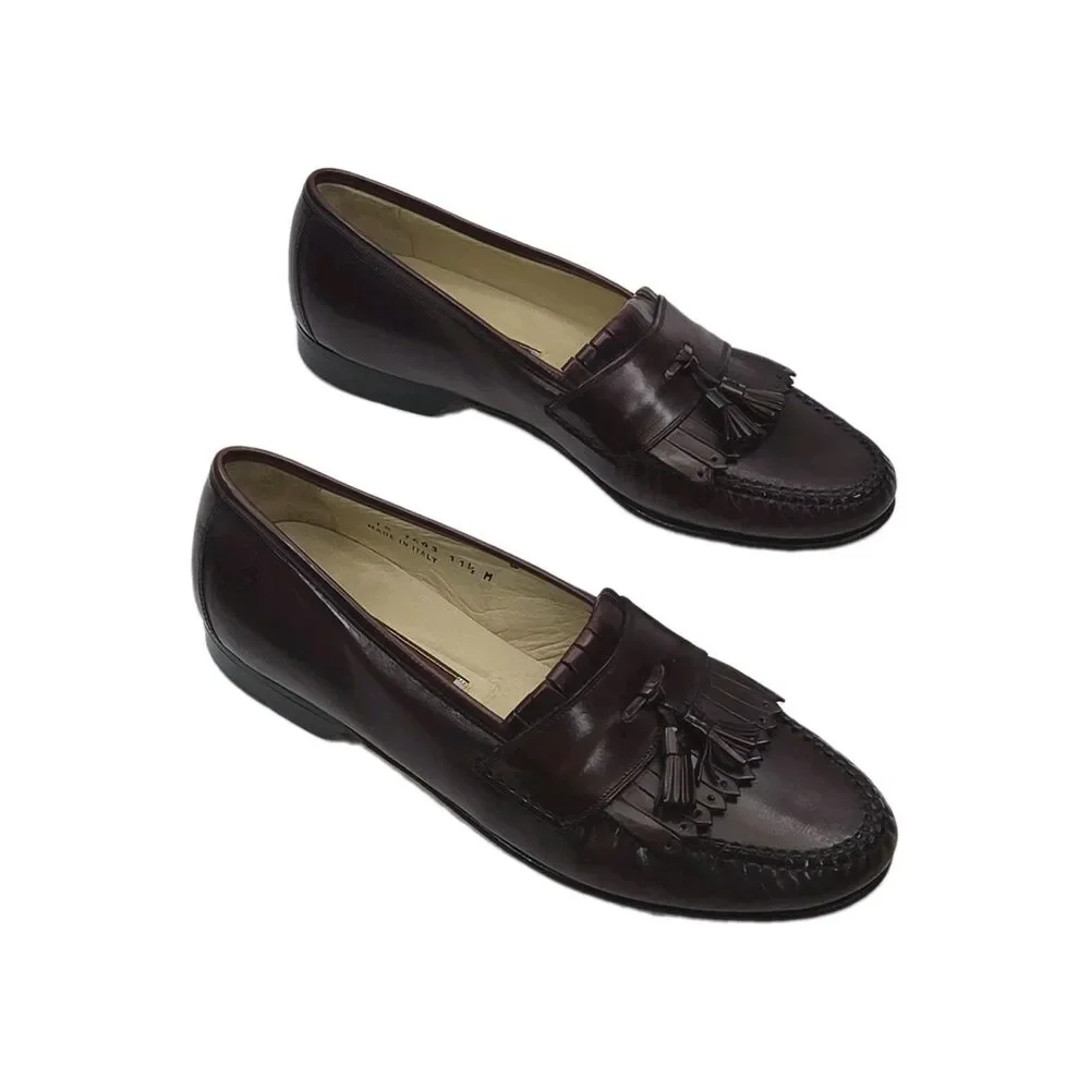 Johnston & Murphy Loafer Shoe Burgundy Leather Men Sz 11.5 Kiltie Tassel Italy